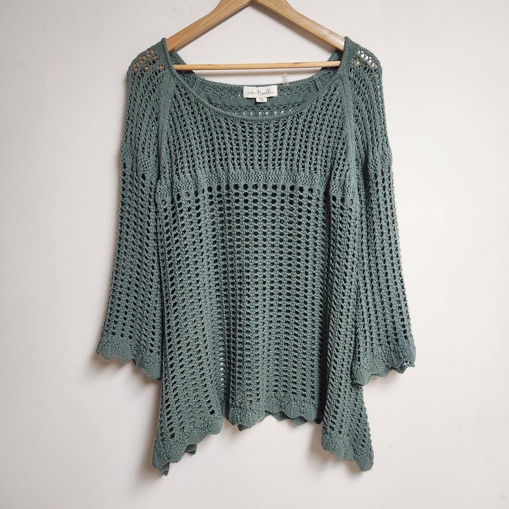 Simply Noelle Crochet Sweater Womens XXL 16-18 Green Asymetrical Festival Cotton